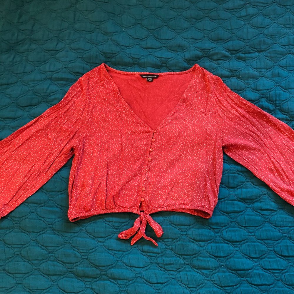 Red Wide Sleeve Blouse